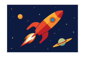 Vintage Rocket Ship in a Cosmic Race Vector Illustration