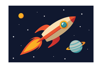 Vintage Rocket Ship in a Cosmic Race Vector Illustration