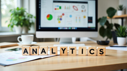 Fototapeta premium Analytics management illustrates data-driven decision making, performance evaluation, and strategic planning in business with copy space