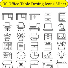 Office Table Desing Icons Sheet