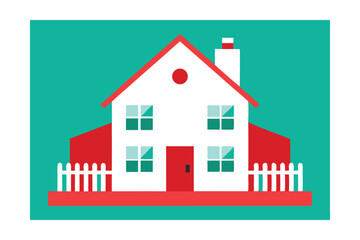 White Farmhouse with Candy Cane Railings Vector Illustration