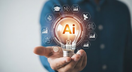 Holding Light Bulb Displaying Ai Surrounded by Tech Icons