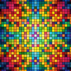 Vibrant colorful pixelated pattern.