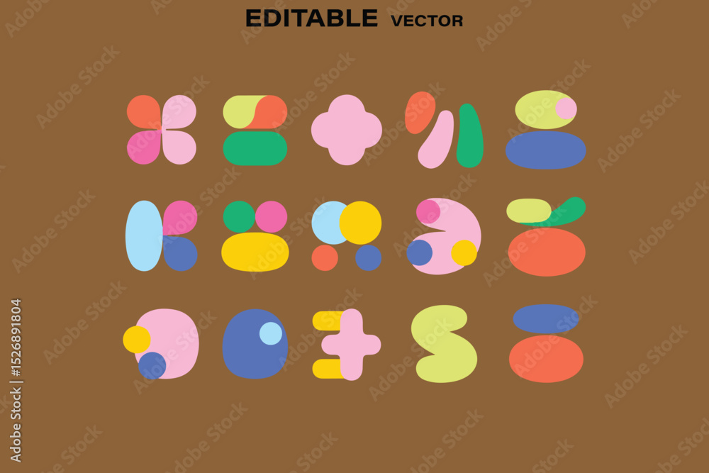 Poster retro geometric shapes vector design with brown background colorful abstract elements for graphic de