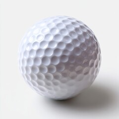 Golf ball sits on a white surface. Golf, sport, recreation, competition, equipment.