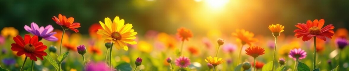 Sunlit burst of colorful summer blooms, Massachusetts landscape , flowers, Massachusetts, field