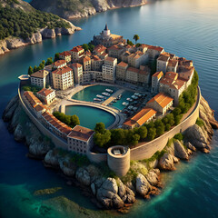 Coastal city fortress. a breathtaking aerial view.