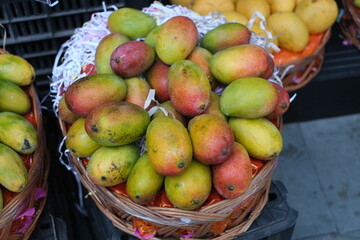 Fresh Ripe Mangoes at Market Display for sell 