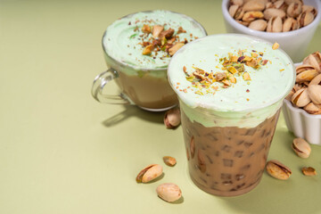 Vegan pistachio milk coffee latte