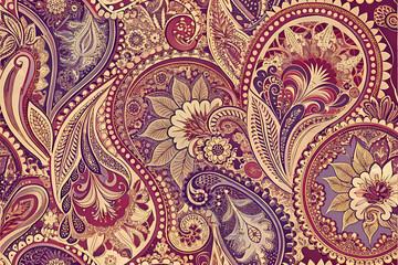 Intricate paisley pattern in rich burgundy and gold.