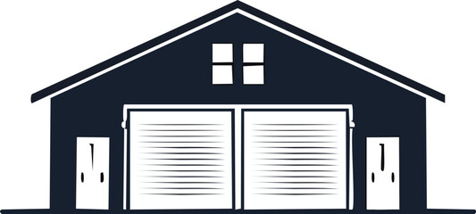 Minimalist Warehouse Building Silhouette Vector Icon of a Simple Structure with Large Doors