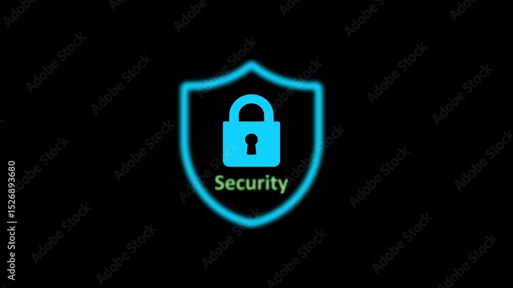 Poster simple security shield with lock icon isolated icon , cyber security lock icon animation .