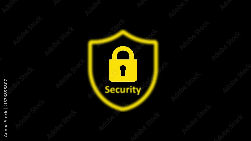 Poster simple security shield with lock icon isolated icon , cyber security lock icon animation .