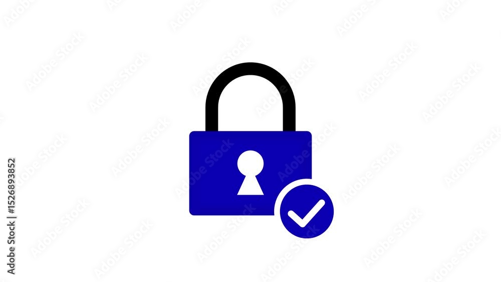 Poster simple security lock icon isolated with tick mark icon , cyber security lock icon animation .
