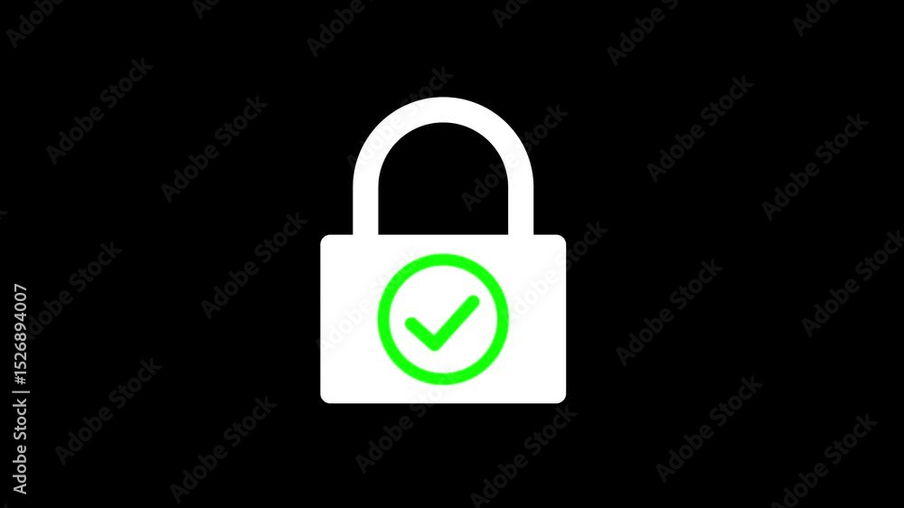 Poster simple security lock icon isolated with tick mark icon , cyber security lock icon animation .