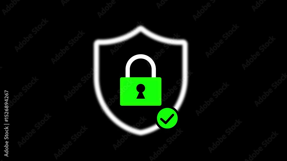 Poster simple security lock icon isolated with tick mark icon , cyber security lock icon animation .