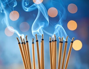 Obon Incense Smoke Aromatic Incense Sticks Surrounded by Soft Focus Colorful Lights