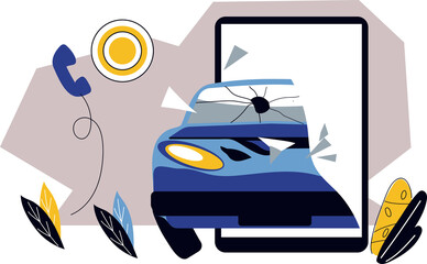 Banner for services and apps of online roadside assistance. Car repair and towing service emblem.
