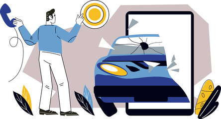 Online roadside assistance service offers emergency car repair and towing, banner design. Emergency car repair and towing solutions.
