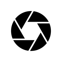 Camera icon. Camera lens. Black shutter zoom isolated on white background. Logo photo. Aperture diagram. Eye diaphragm. Silhouette circle lenses. Flat cinema circles for photos. Vector illustration