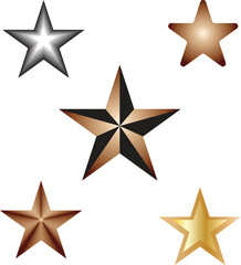 Obraz premium Five Metallic Stars with Varying Colors and Styles
