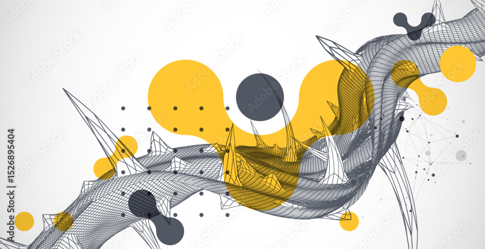 Aufkleber Wireframe science background with plexus effect. Futuristic vector illustration.