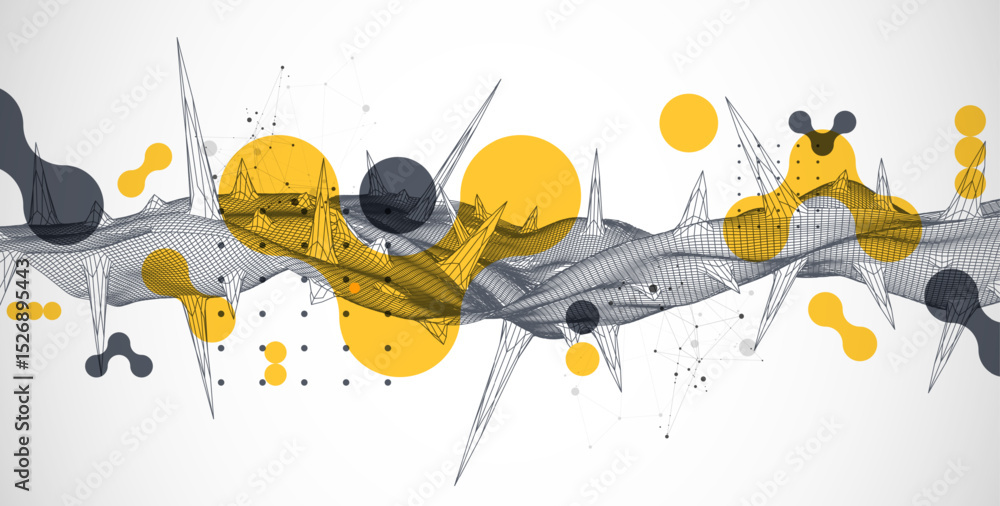 Aufkleber Wireframe science background with plexus effect. Futuristic vector illustration.