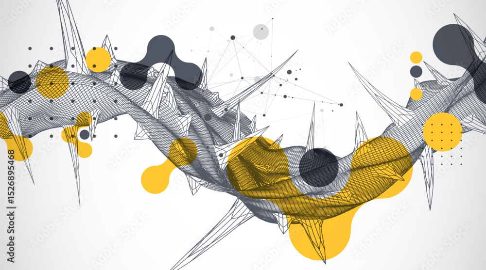 Fototapete Wireframe science background with plexus effect. Futuristic vector illustration.