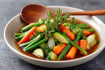 Rosemary and thyme enhancing mixed boiled vegetables