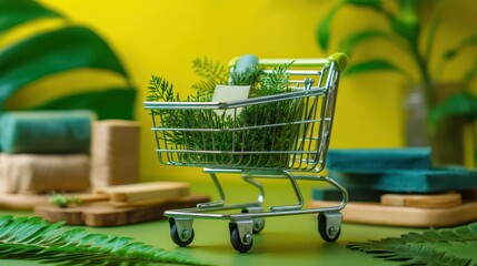 Eco-Friendly Shopping Sustainable Products in a Mini Cart