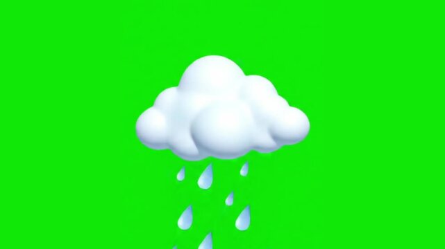 Cute cartoon style rain animation isolated on green screen.  Generative AI.
