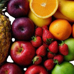 Assorted fresh fruits display isolated on transparent background