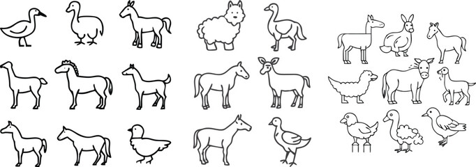 Black and White Farm Animal Line Drawings