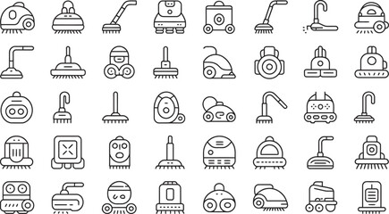 Collection of clean home appliances and tools outlined in various vacuum cleaner icons