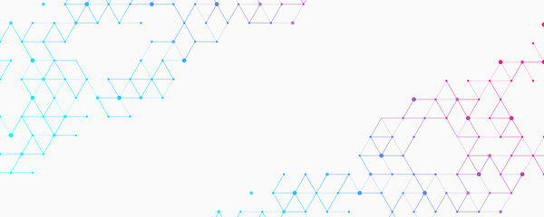 Modern health care or medical background design. Health care innovation concept. Horizontal header web banner. Abstract geometric background with hexagon shapes for medicine, science, chemistry.