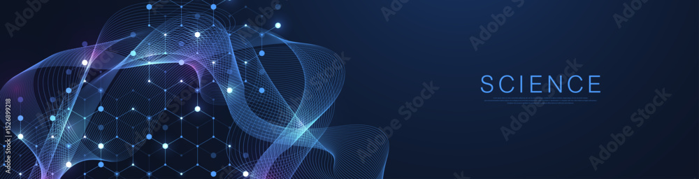 Poster molecular abstract structure and genetic engineering dna. healthcare and medicine background concept