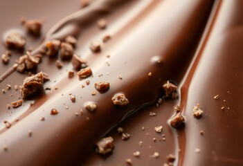Fototapeta premium A photorealistic image of melting chocolate with extreme close-up, highlighting texture, fine detail, and moisture.