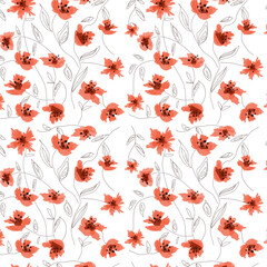 Pattern con fiorellini arancio e steli neri