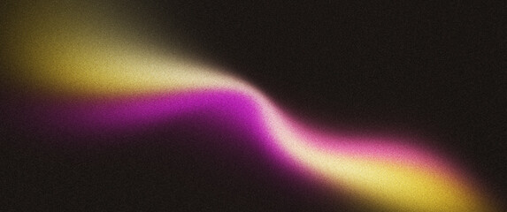 Grainy background, with pink purple yellow abstract gradient shape on black noise texture poster banner cover design