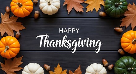 Celebrating Thanksgiving with Pumpkins, Leaves and Acorns on Wood