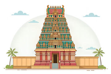 South Indian gopuram in vector flat illustration generative ai