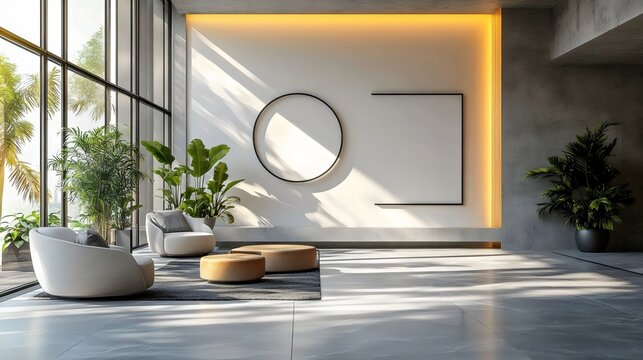 A stylish modern living space filled with natural light and elegant design elements.