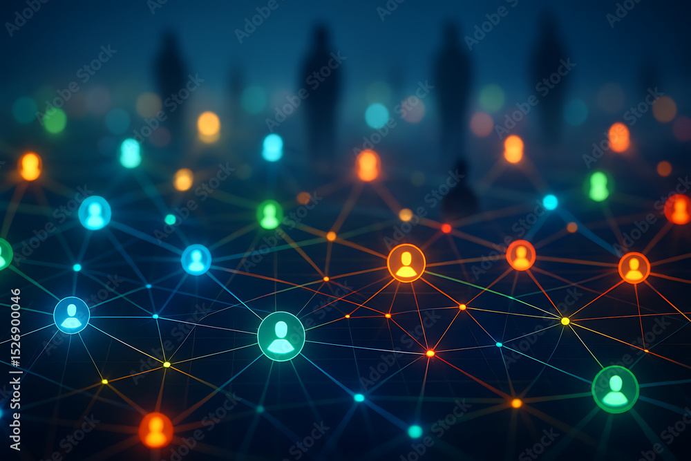Aufkleber digital network web with glowing people icons representing global communication and social connectio