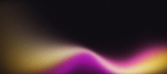 Grainy background, with pink purple yellow abstract gradient shape on black noise texture poster banner cover design