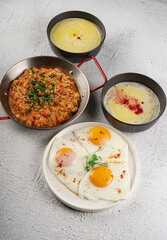Menemen and Soup on White Background