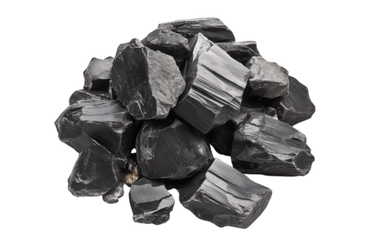 Black Charcoal Granules or Activated Carbon on White Background