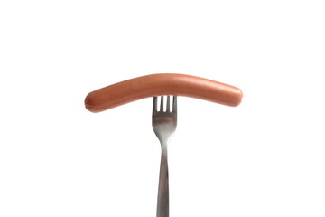 There is one sausage lying on a white background.
