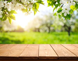 Spring blossoms over wooden table