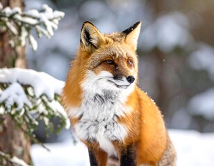 Red fox in snowy forest
