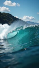 Fototapeta premium Close-up, small wave impacts calm water, creating a burst, artistic, texture, wet